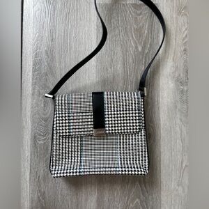 Lauren Black and White Houndstooth Crossbody Bag